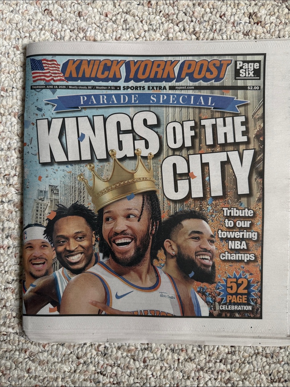 June 18 2026 - special parade New York Post Knicks Full Newspaper championship